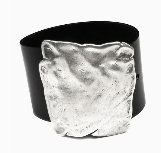 Leather and Pewter Square Bracelet