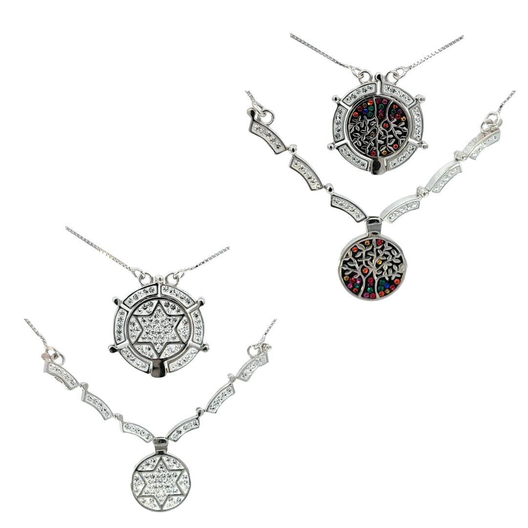 Crystal Star of David and Tree of Life Reversible Necklace