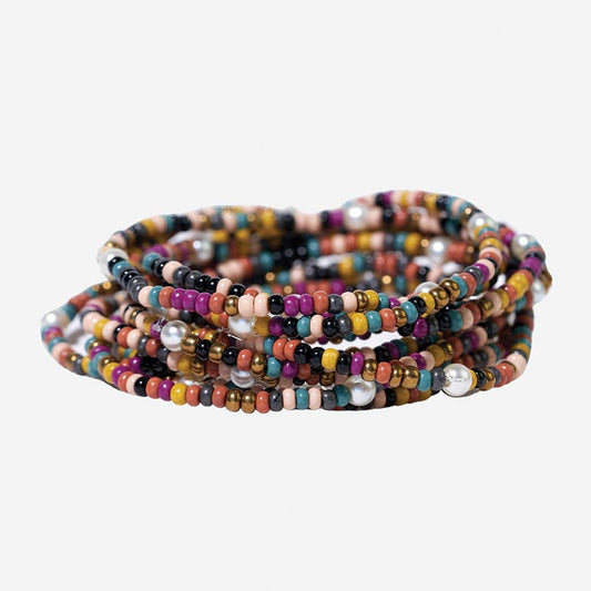 Sage Color Block Beaded 10 Strand Stretch Bracelets Jewel Tone