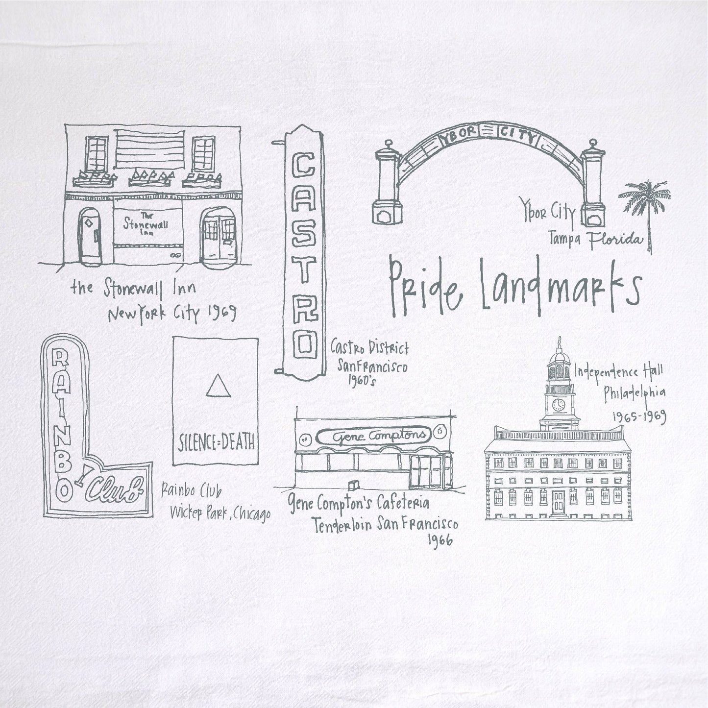 Pride Landmarks Tea Towel | kitchen | flour sack | dish