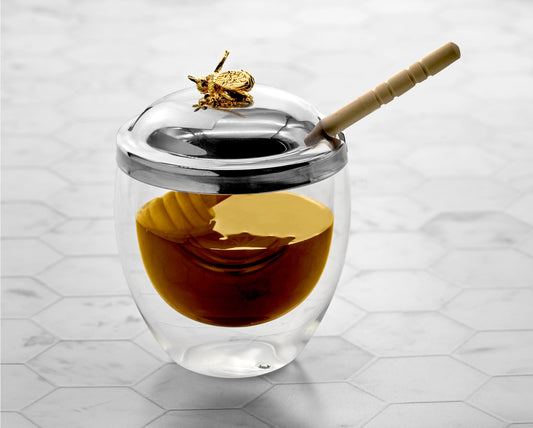 Double Wall Honey Dish with Bee and Hive Spoon