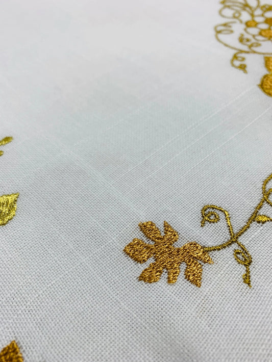 Linen Embroidered Golden Floral Challah Cover