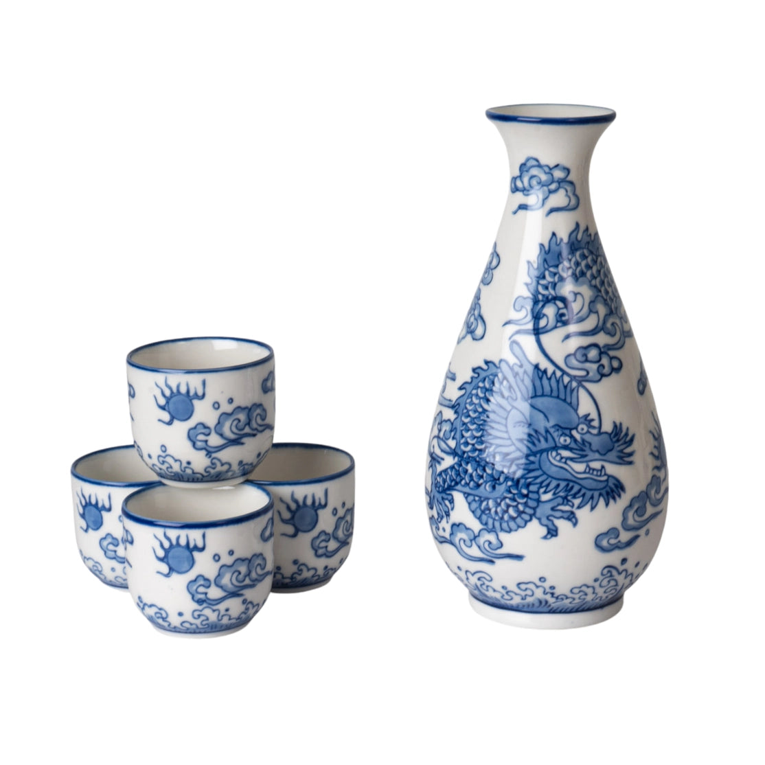 Sake Set Porcelain - Bottle and 4 Cups