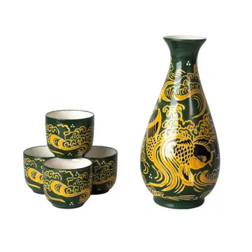 Sake Set Porcelain - Bottle and 4 Cups