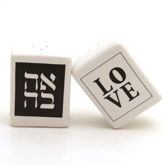 Love Salt and Pepper Shakers with Hebrew, Ahava
