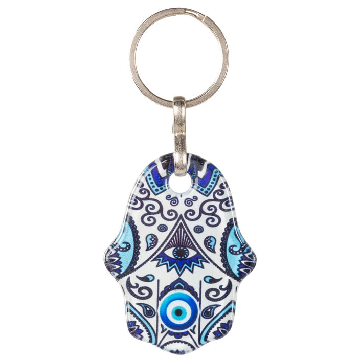 Glass Hamsa Evil-Eye Keychain