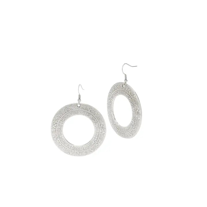 Stamped Pewter Hoop Earrings