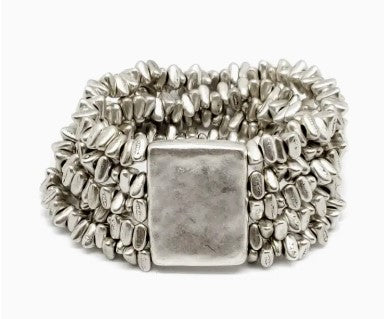 Rectangle with Beads Silver Bracelet