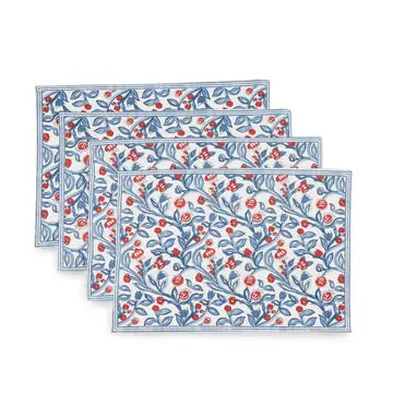 Red & Blue Pomegranate Table Linens