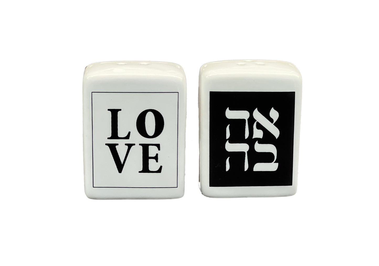 Love Salt and Pepper Shakers with Hebrew, Ahava